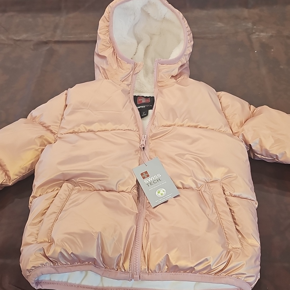 V Toddler Girls Puffer Jacket - Metallic Peach 3T NWT - Picture 2 of 9
